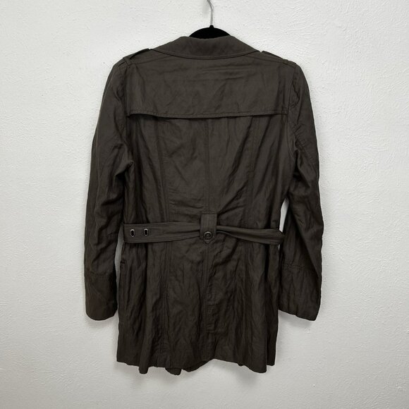 Vtg Y2K Cache Women's Sz M Double Breasted Blazer Short Trench Coat Belted Brown - Picture 8 of 14